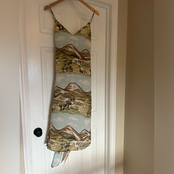 Reformation Dietrich Dress Size 2 Landscape Print Mountains Slip Backless - Picture 6 of 13